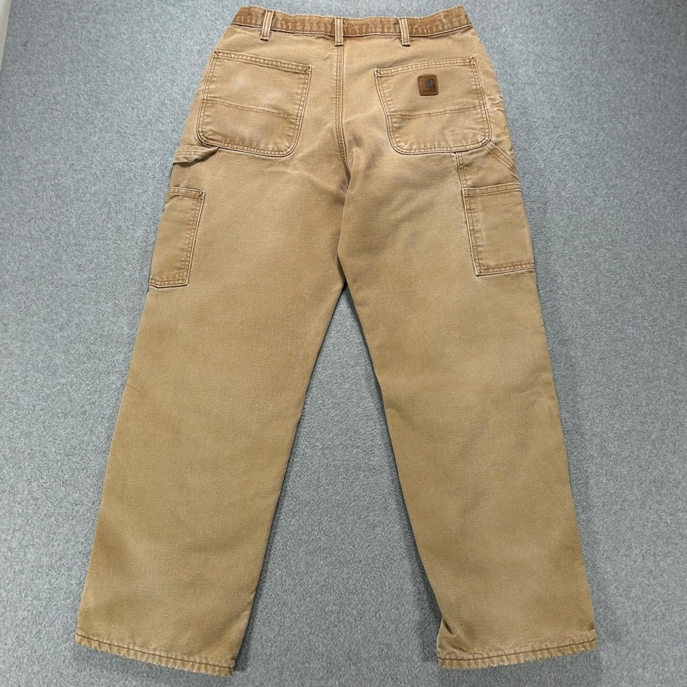 Carhartt Carpenter Pants Flannel Lined Mens 32x30 Tan Duck Canvas Work Vintage